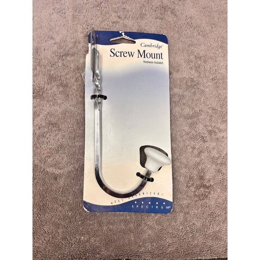 Vtg Cambridge Wall Hook Silver White NEW Chrome Ceramic Single Screw Mount